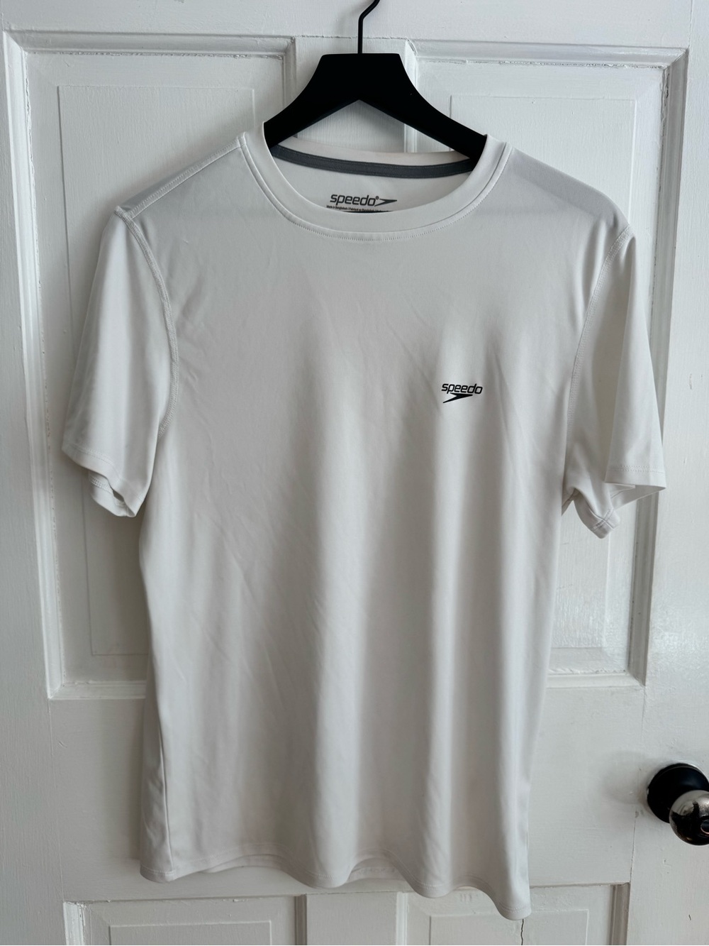 Speedo White Short Sleeve Athletic Tee with Black Logo - Size Small